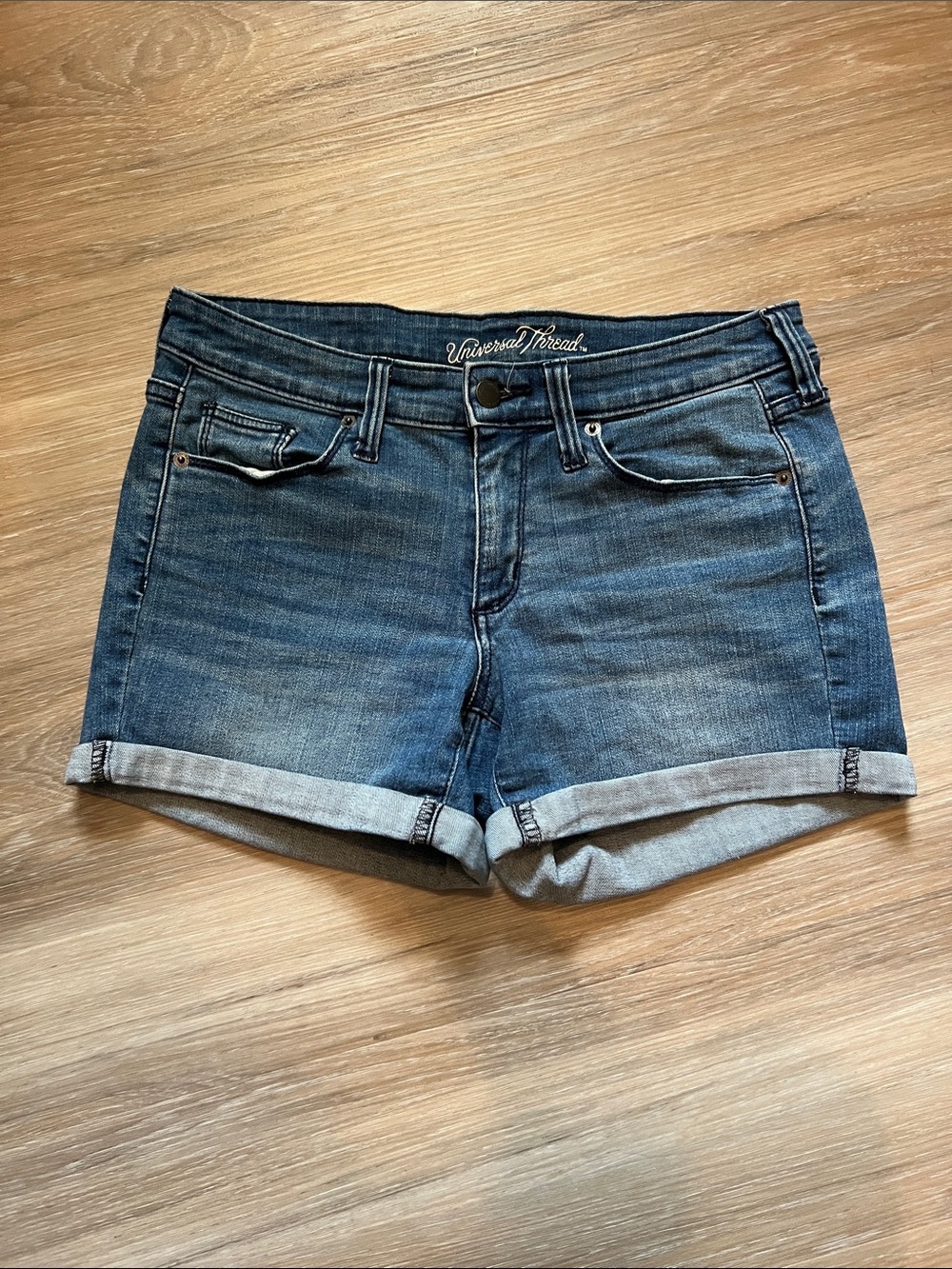 Universal Thread Women's Rolled Hem Denim Shorts in Blue Wash